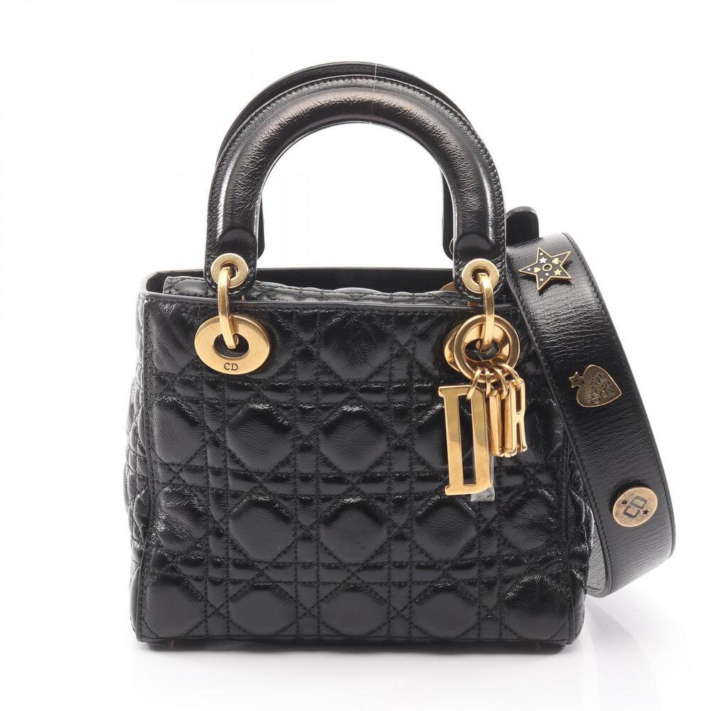 Christian Dior LADY MY ABC Christian Dior Cannage Handbag Leather Bag Black